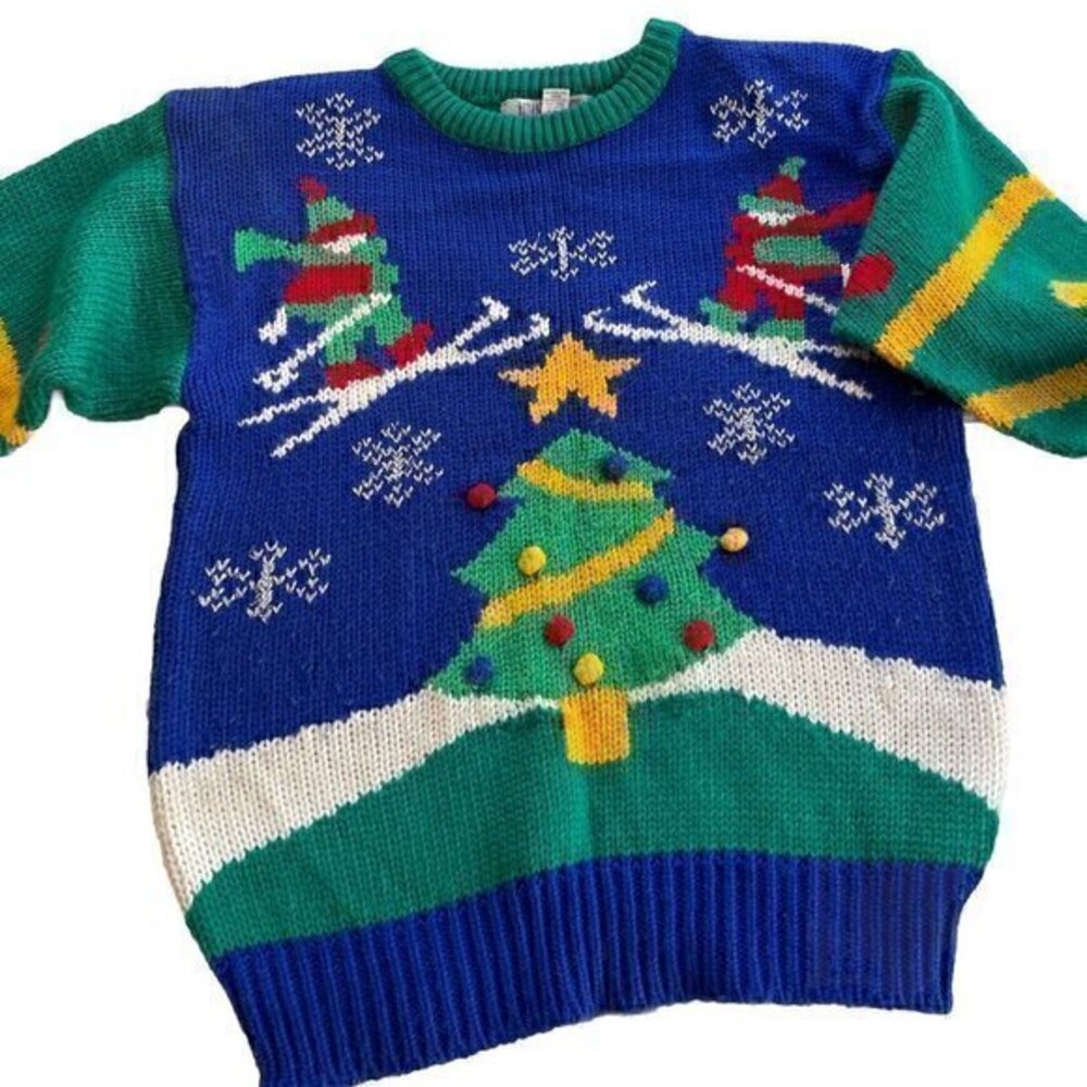 Vintage Adell Barre 80s Ugly Christmas Celebrate Sweater Acrylic Womens S RARE